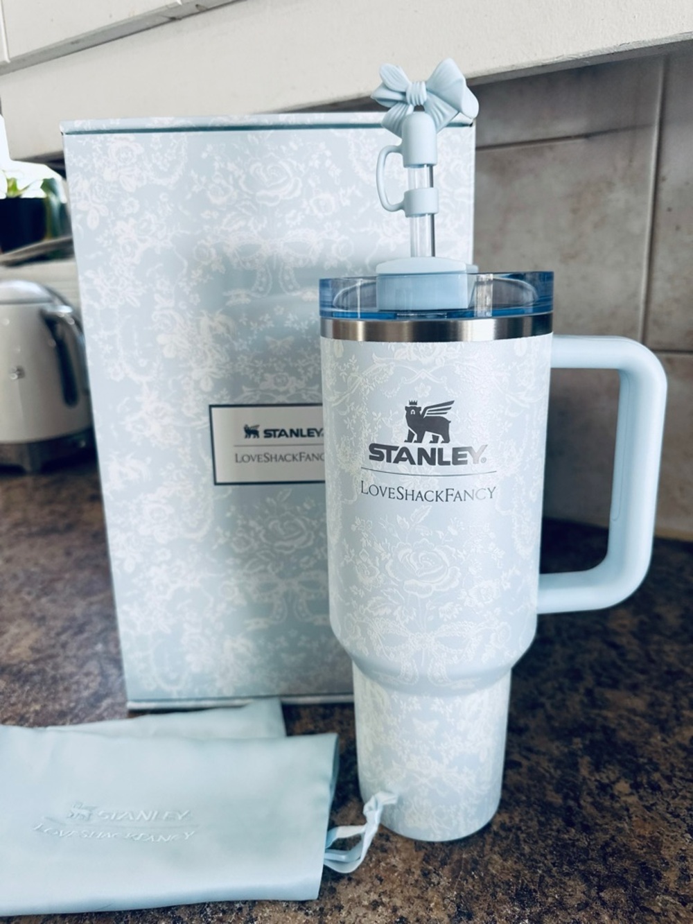 Stanley love shack fancy alpine Blue Tumbler with Handle